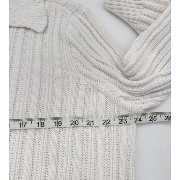Chaps Denim Womens White Ribbed Cardigan Sweater XL 100% Cotton Button Front - Picture 12 of 13
